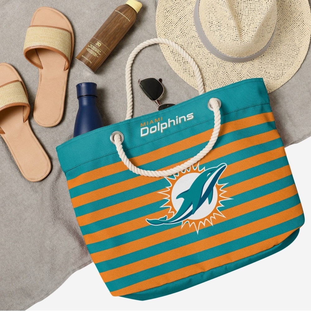 Miami Dolphins Striped Rope-Handle Tote in Teal & Orange